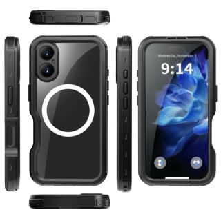 Apple iPhone 16 - Custodia impermeabile per esterni Redpepper IP68 Dot Series con funzione MagSafe, nero