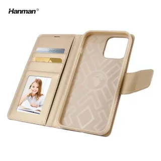 Apple iPhone 5/5S/SE (2016) - Custodia Hanman Mill Flip con 3 scomparti per carte, oro