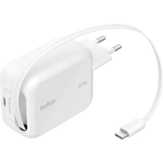 Belkin - BoostCharge GaN charger, 67W, with retractable USB-C cable, White