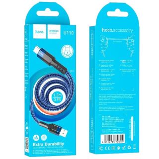 Hoco U110 1.2M Câble USB-C vers USB-A robuste en nylon bleu, durable et résistant