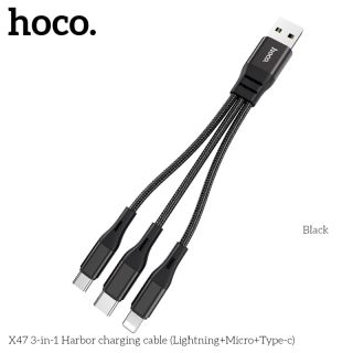 Hoco X47 3-in-1 Harbor charging cable (Lightning/Micro-USB/USB-C), 25 cm, black