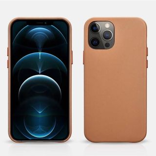iPhone 12/12 Pro - iCarer coque arrière en cuir véritable marron clair (RIX1206-BN)