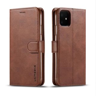 iPhone 12 / 12 Pro - LC.IMEEKE Custodia a portafoglio con 3 scomparti per carte e chiusura magnetica, marrone