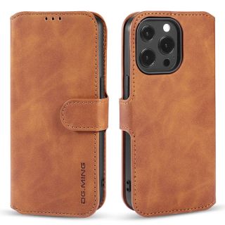 iPhone 13 Pro - DG.MING Custodia flip vintage con 3 slot per carte e chiusura magnetica, look pelle, cover protettiva, marrone cammello