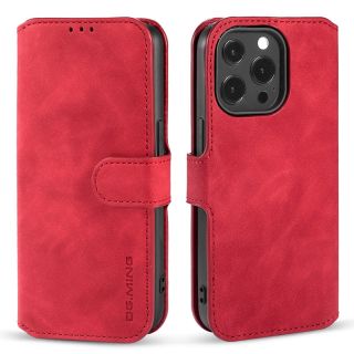 iPhone 13 Pro - DG.MING Vintage Flip Case, 3 Kartenfächer, Magnetverschluss, Leder-Optik, rot