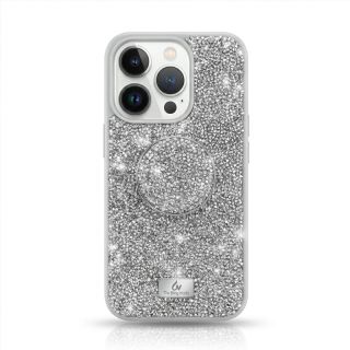 iPhone 14 - Custodia The Bling World, design lucido con funzione stand, argento