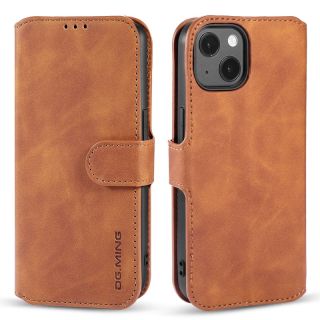 iPhone 14 - DG.MING Vintage Flip Case, 3 Kartenfächer, Magnetverschluss, Leder-Optik, kamelbraun