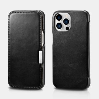 iPhone 15 - iCarer Vintage genuine leather flip case black (WMI15230613-BK)