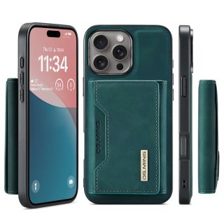 iPhone 15 Pro - DG.MING Back Case, aspect cuir, emplacements pour cartes & fermeture magnétique, housse de protection, vert