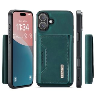 iPhone 16 - Custodia posteriore DC.MING, look pelle, slot per carte e chiusura magnetica, custodia protettiva, verde