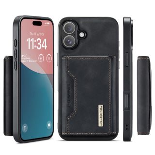 iPhone 16 - DG.MING Back Case, leather look, card slots & magnetic closure, protective case, black