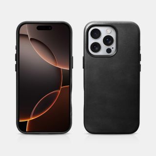 iPhone 16 Pro - iCarer Oil Wax Premium Leder Magsafe Backcase, cuir véritable, noir