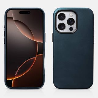 iPhone 16 Pro Max - iCarer Oil Wax Premium Echtleder mit Magsafe Etui grün-blau (WMI16240704-DB)