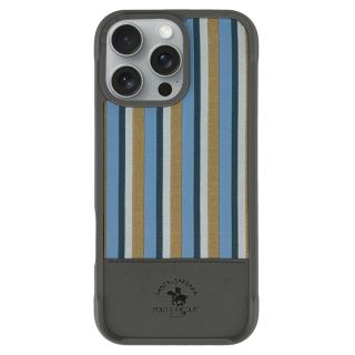 iPhone 16 Pro Max - Santa Barbara Polo Isaac - Premium summer case with fabric design, striped pattern, gray
