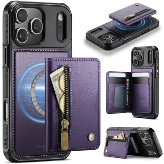 iPhone 17 Pro - Jeehood Magsafe Case, magnetisches Wallet und Stand-Funktion, Reissverschluss, Lila
