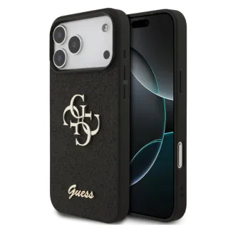iPhone 18 Pro Max / 17 Pro Max – Coque Guess pailletée avec logo métallique, noir GUHCP18XHG4SGK