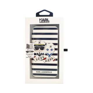 iPhone X / XS - Karl Lagerfeld mit Katze Flip Case KLFLBKPXKSS, gestreift