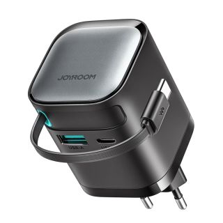 Joyroom - 65W GaN Ladegerät mit einziehbarem Kabel, Schwarz (EU) (JR-TCL02)
