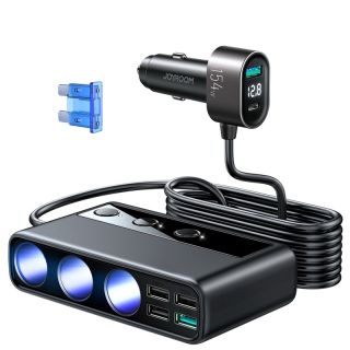 Joyroom - Car charger, 210W cigarette lighter adapter with 3 sockets and 6 USB ports (PD+QC3.0+USB*4), black (JR-CL06)