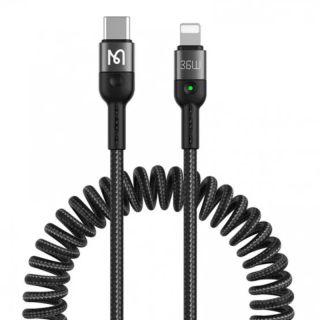 McDodo - Lightning to USB-C, Coiled Cable, 1.8m, Black