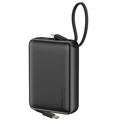 Recci RPB-P63 20000mAh - Hoco Powerbank con cavo USB Type-C integrato, colore argento, alta capacità e ricarica rapida 22.5W  
