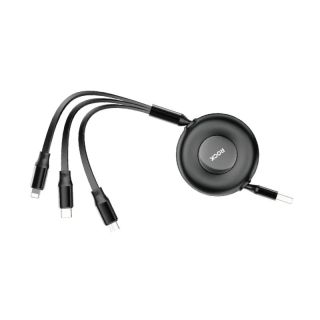 Rock - Rock G16 3-in-1 Flexible Retractable Data Cable, Multikabel, Schwarz