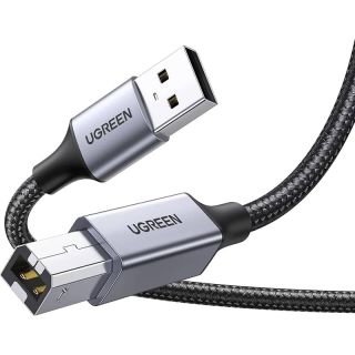 Ugreen - Cavo stampante da USB-A a USB-B 2.0 - custodia in alluminio 3 m (US369 / 80804), nero/grigio