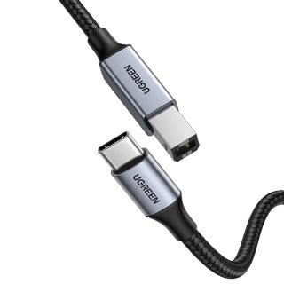 Ugreen – USB-C auf USB-B 2.0 Druckerkabel – Alugehäuse 2 m (US370 / 80807), schwarz/grau
