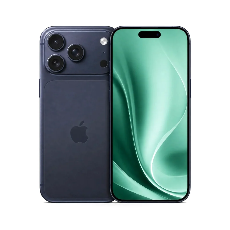 iPhone 17 Pro in Deep Blue, Rückseite und Vorderseite